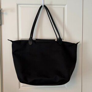 Longchamp Le Pliage Neo Bag Black Nylon Large Tote with Black Leather Trim
